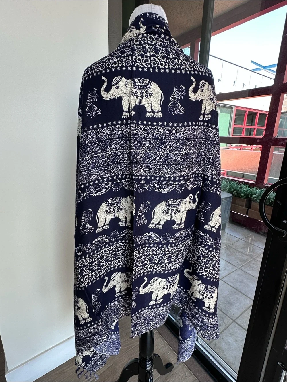 Navy Elephant Print Shawl Scarf - Unknown Brand never worn